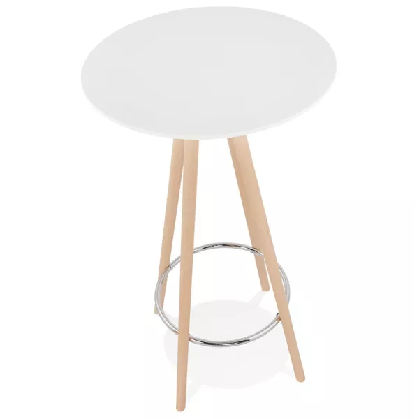 Table haute mange-debout design CHLOE en bois pieds bois couleur naturelle (blanc)