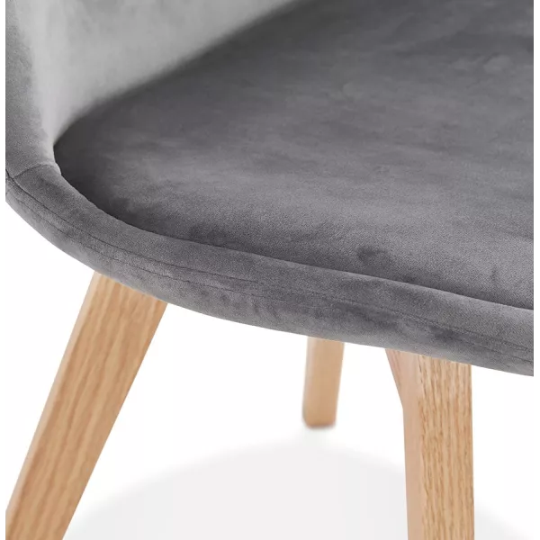 Chaise design scandinave en velours pieds couleur naturelle LEONORA (gris)