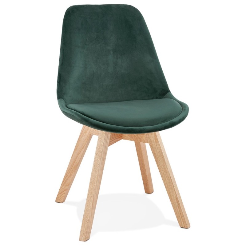 Chaise design scandinave en velours pieds couleur naturelle LEONORA (vert) à associer à Chaises En Rotin Pour Un Style Naturel