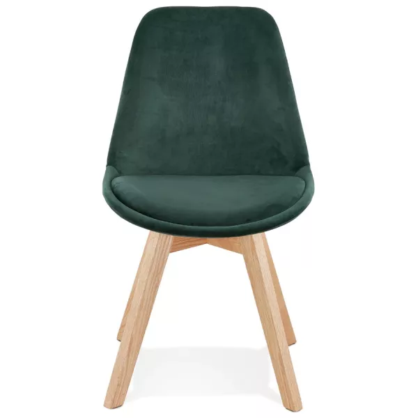 Chaise design scandinave en velours pieds couleur naturelle LEONORA (vert) à associer à Chaises En Bois Massif De Haute Qualité