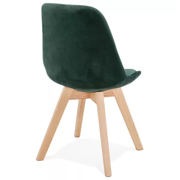 Chaise design scandinave en velours pieds couleur naturelle LEONORA (vert) à associer à Chaises En Bois Massif De Haute Qualité