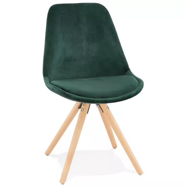 Chaise design scandinave en velours pieds couleur naturelle ALINA (vert)