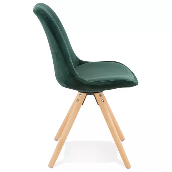 Chaise design scandinave en velours pieds couleur naturelle ALINA (vert)