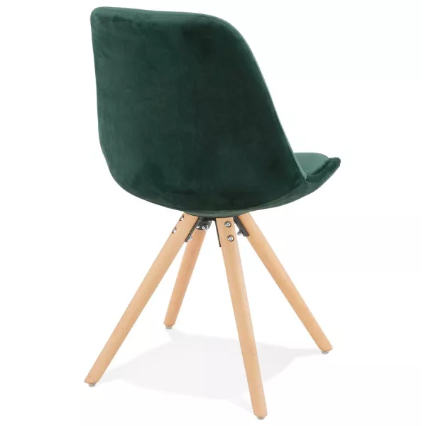 Chaise design scandinave en velours pieds couleur naturelle ALINA (vert)