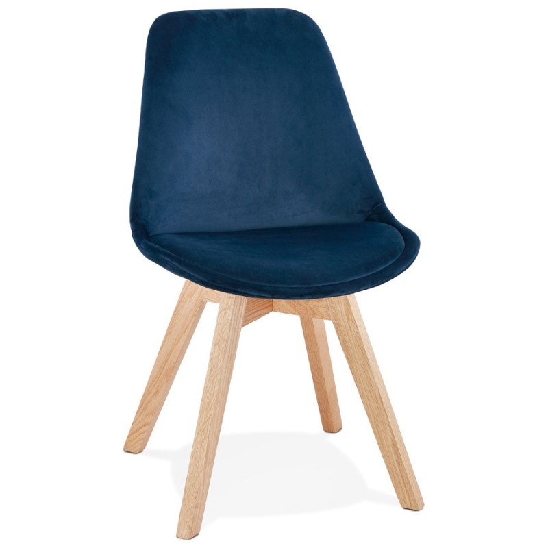 Chaise design scandinave en velours pieds couleur naturelle LEONORA (bleu)