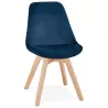 Chaise design scandinave en velours pieds couleur naturelle LEONORA (bleu)