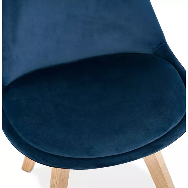 Chaise design scandinave en velours pieds couleur naturelle LEONORA (bleu)