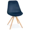 Chaise design scandinave en velours pieds couleur naturelle ALINA (bleu)