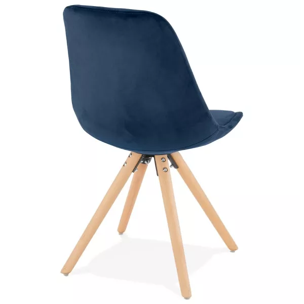 Chaise design scandinave en velours pieds couleur naturelle ALINA (bleu)