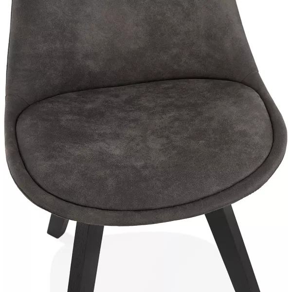 Chaise design et vintage en microfibre pieds noirs THARA (gris foncé)