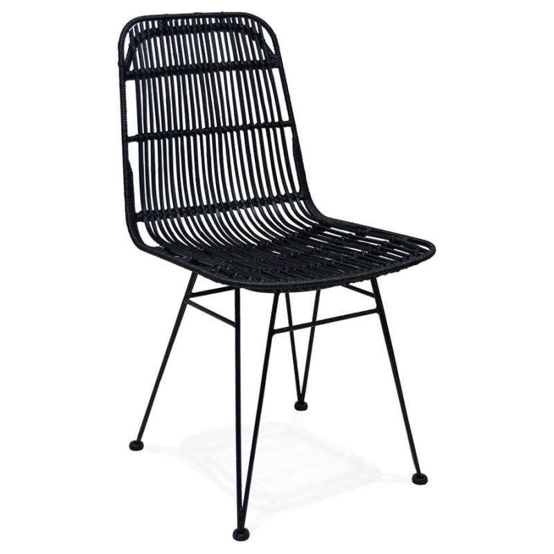 Silla de diseño y patas de ratán vintage metal negro BERENICE (negro) asociarse con Sillas modernas para un interior elegante