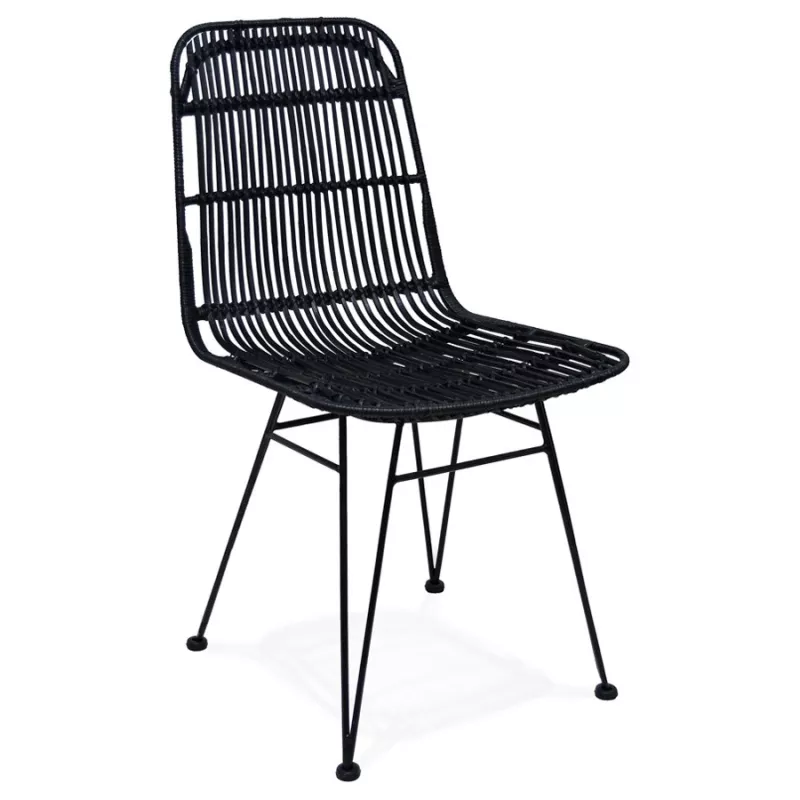 Design chair and vintage rattan feet black metal BERENICE (black) to associate with Vintage Chairs For A Retro Touch