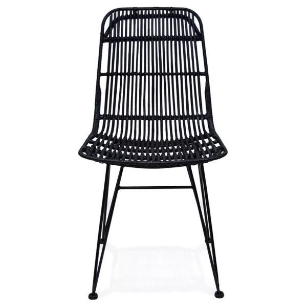 Design chair and vintage rattan feet black metal BERENICE (black) to associate with Stackable Chairs to Save Space