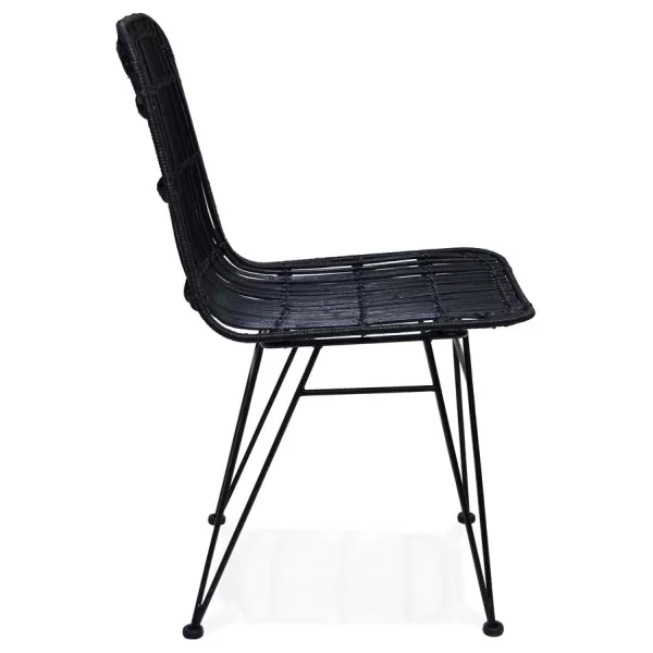 Chaise design et vintage en rotin pieds métal noir BERENICE (noir) à associer à Chaises Pliantes Pratiques Et Robustes