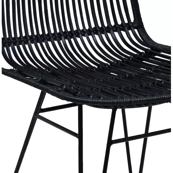 Chaise design et vintage en rotin pieds métal noir BERENICE (noir) à associer à Chaises Scandinaves Au Design Épuré