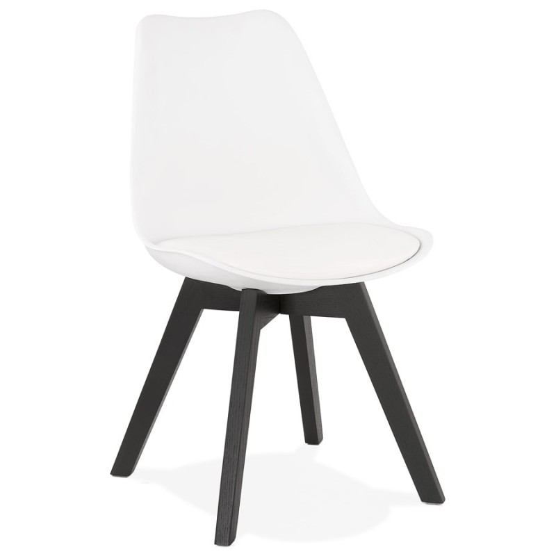 Chaise design pieds bois noir MAILLY (blanc)