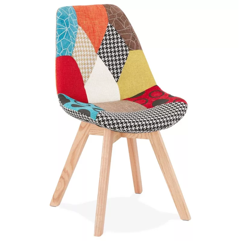 Chaise bohème patchwork en tissu pieds bois finition naturelle MARIKA (multicolore)