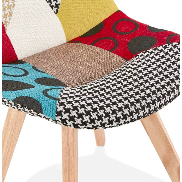 Chaise bohème patchwork en tissu pieds bois finition naturelle MARIKA (multicolore)