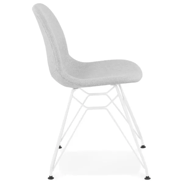 Chaise design industrielle en tissu pieds métal blanc MOUNA (gris clair)