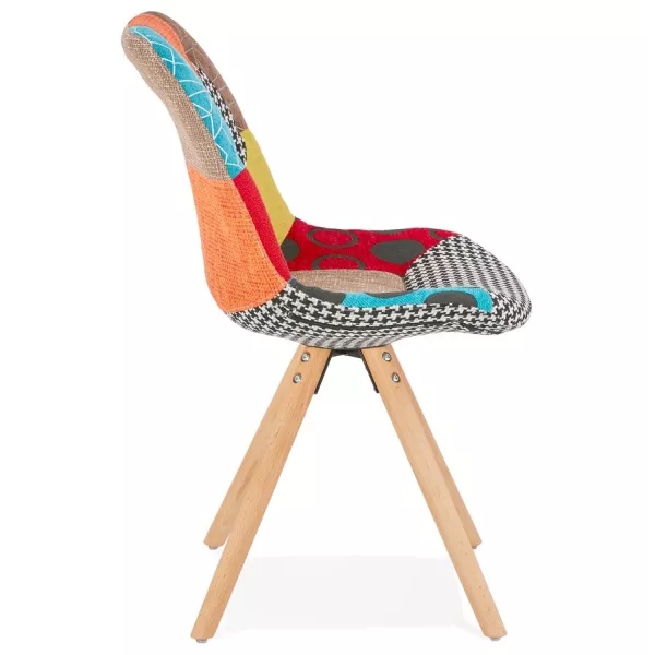 Chaise bohème patchwork en tissu pieds bois finition naturelle MANAO (multicolore)