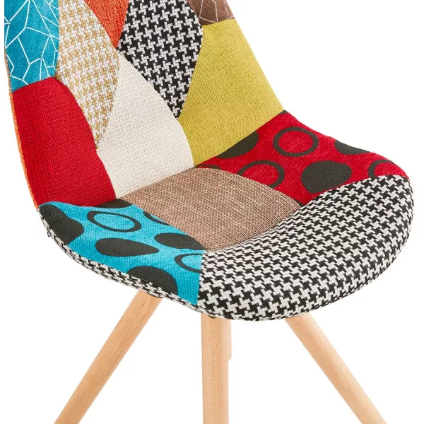 Chaise bohème patchwork en tissu pieds bois finition naturelle MANAO (multicolore)