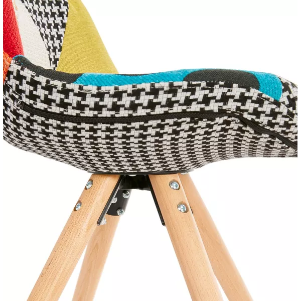 Chaise bohème patchwork en tissu pieds bois finition naturelle MANAO (multicolore)