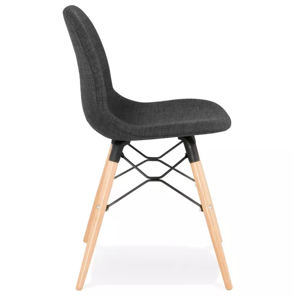 Silla de diseño y tejido escandinavo pies de madera acabado natural y MASHA negro (gris antracita) asociarse con Sillas de cuero