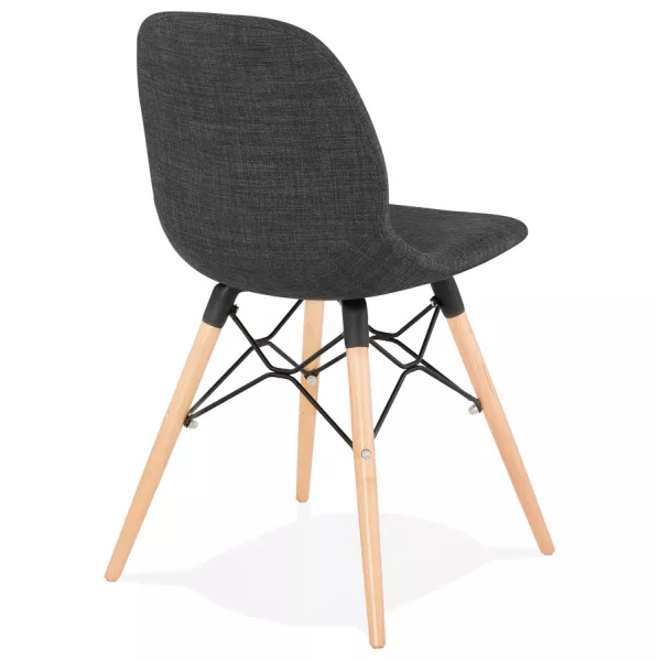 Silla de diseño y tejido escandinavo pies de madera acabado natural y MASHA negro (gris antracita) asociarse con Sillas de ratán