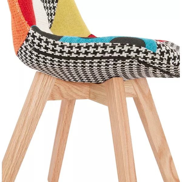 Chaise bohème patchwork en tissu pieds bois finition naturelle MARIKA (multicolore)