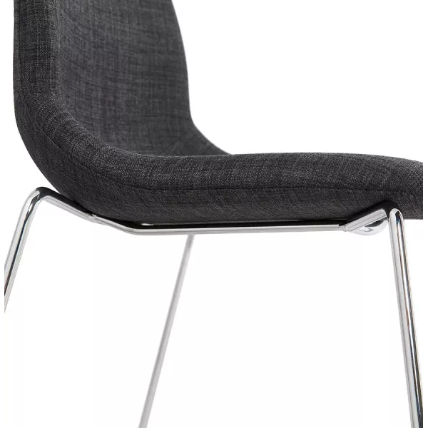 Chaise design empilable en tissu pieds métal chromé MANOU (gris anthracite)