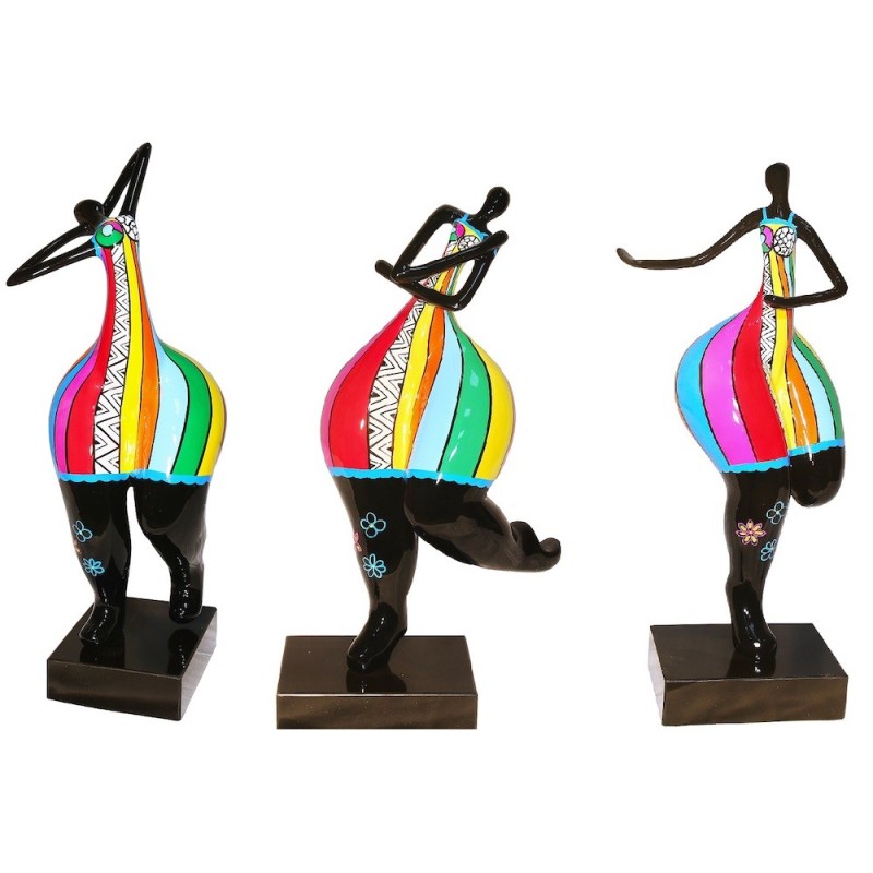 Set di 3 statue sculture decorative disegno DONNA ACTIVE in resina H51 cm (Multicolor) associarsi a Oggetti decorativi scandinav