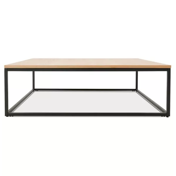 Mesa de centro de diseño de madera y metal negro ROXY (acabado natural) asociarse con Mesas de centro de ratán para un estilo na