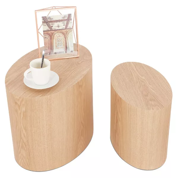 Set de 2 tables d'appoint design en bois RUSSEL (finition naturelle)