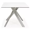 Table à manger design en céramique et métal acier brossé (180x90 cm) FLORINA (blanc)