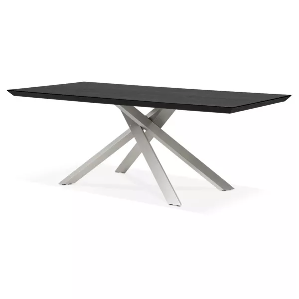 Table à manger design en bois et métal acier brossé (200x100 cm) CATHALINA (noir)