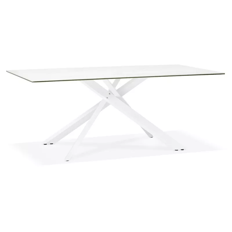 Diseño en cerámica y metal blanco (180x90 cm) FLORINA (blanco) asociarse con Mesa De Comedor Y Mesas Altas En Madera Maciza De A