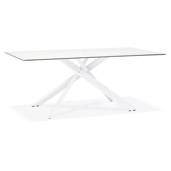 Diseño en cerámica y metal blanco (180x90 cm) FLORINA (blanco) asociarse con Mesa De Comedor Y Mesas Altas En Madera Maciza De A