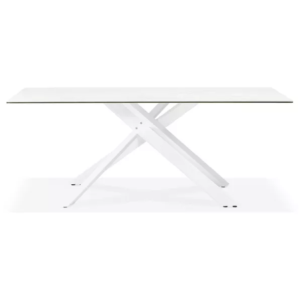 Diseño en cerámica y metal blanco (180x90 cm) FLORINA (blanco) asociarse con Mesa De Comedor Y Mesas Altas En Madera Maciza De A