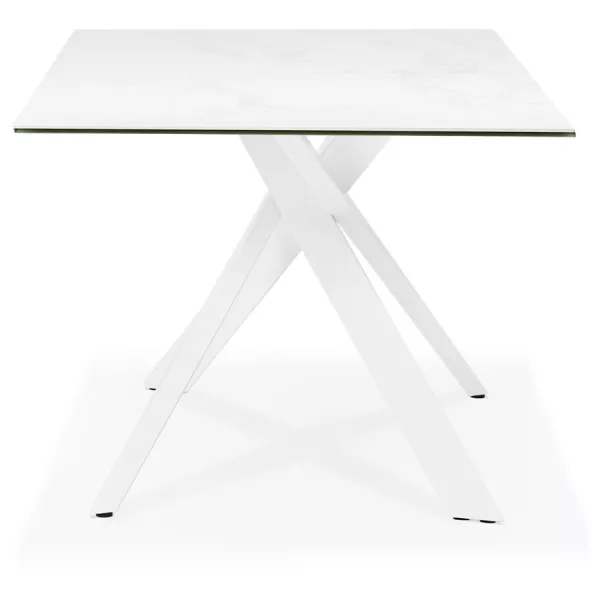 Diseño en cerámica y metal blanco (180x90 cm) FLORINA (blanco) asociarse con Mesa De Comedor Y Mesas Altas Industriales En Metal