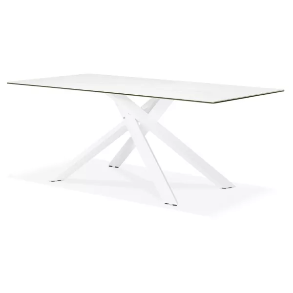 Diseño en cerámica y metal blanco (180x90 cm) FLORINA (blanco) asociarse con Mesa de comedor y mesas altas de cuero contemporáne