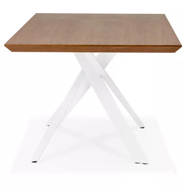 Table à manger design en bois et métal blanc (200x100 cm) CATHALINA (noyer)