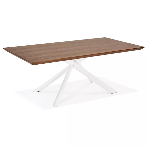 Table à manger design en bois et métal blanc (200x100 cm) CATHALINA (noyer)