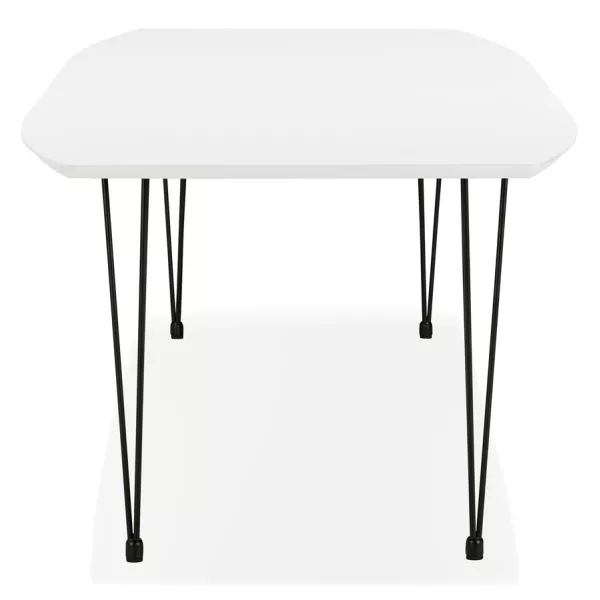 Mesa de comedor de madera extensible y pies de metal negro (170/270cmx100cm) JUANA (blanco mate) asociarse con Mesa de comedor p