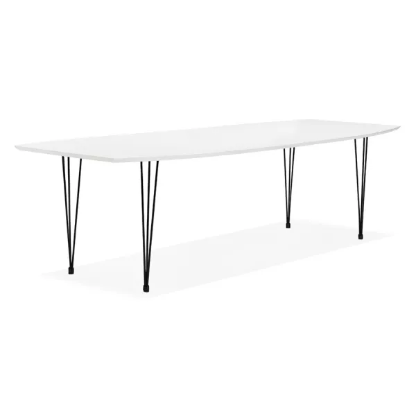 Mesa de comedor de madera extensible y pies de metal negro (170/270cmx100cm) JUANA (blanco mate) asociarse con Mesa de comedor p