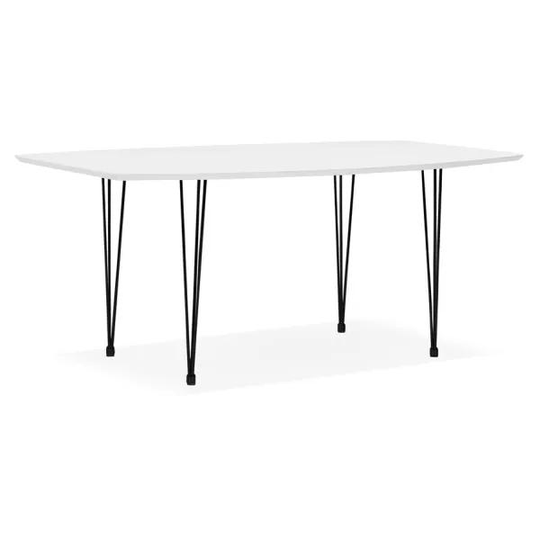 Extendable wooden dining table and black metal feet (170/270cmx100cm) JUANA (matte white) to associate with Practical And Robust