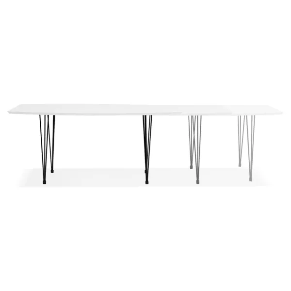 Extendable wooden dining table and black metal feet (170/270cmx100cm) JUANA (matte white) to associate with Rattan Dining Table 