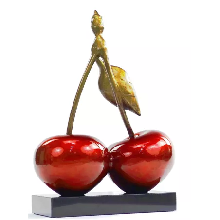 Statue design decorative sculpture cherry DOUBLE resin H46 cm (red) to associate with Weather Resistant Garden Decoration Object