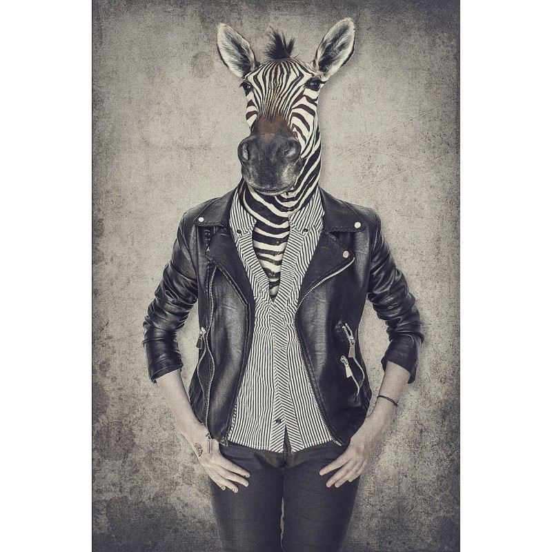 Table on glass MISTER ZEBRE (80 x 120 cm) (Black, grey)