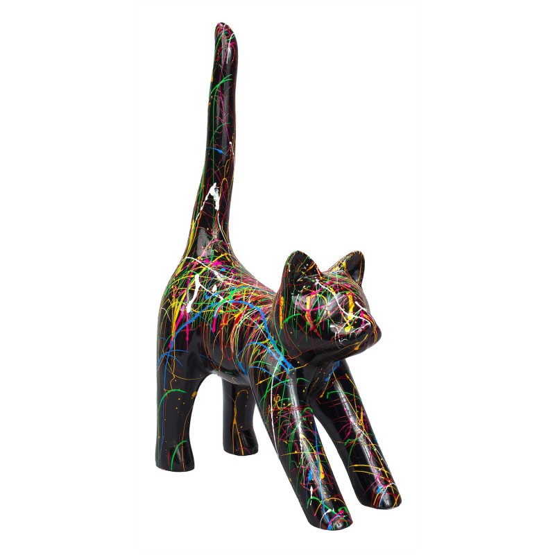 Statue decorative sculpture design CHAT HEUREUX in resin H44 cm (Multicolored) to associate with Practical and Robust Folding De