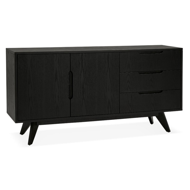 Buffet enfilade diseño 2 puertas 3 cajones de madera MELINA (negro) asociarse con Unidad de almacenamiento tipo buffet con apara